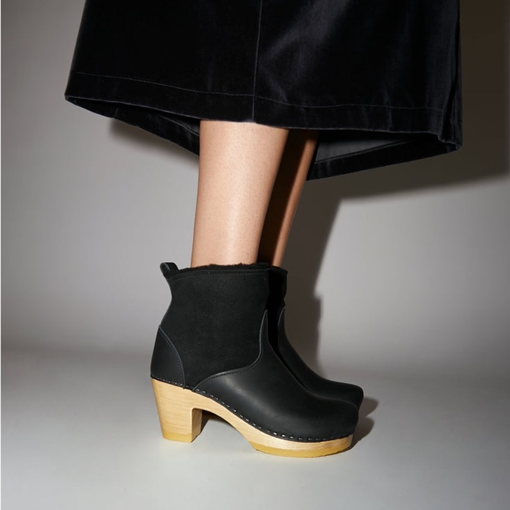 VGUC No.6 5" Pull On Shearling Clog Boot on High Heel - BLACK 38